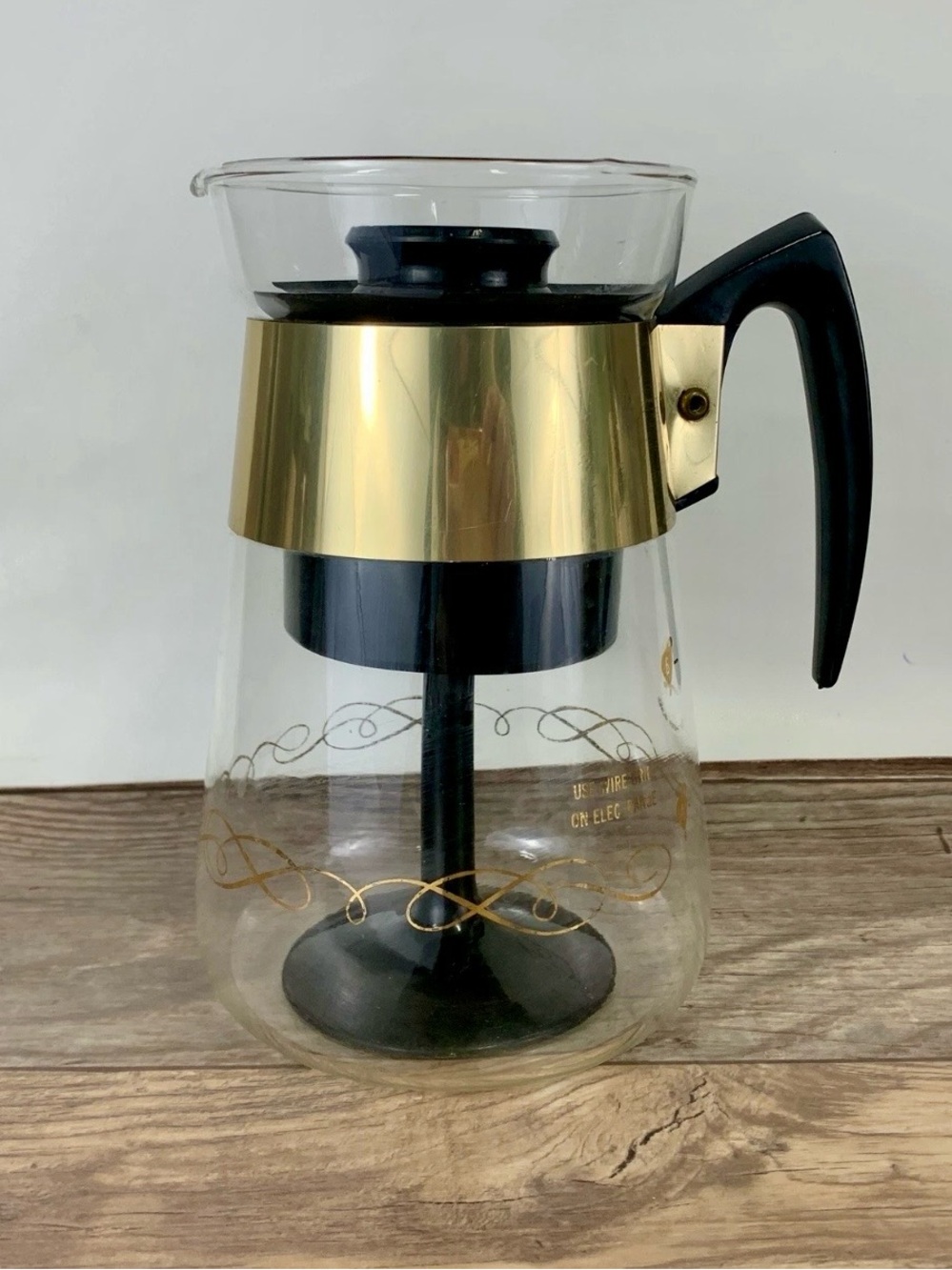 Vintage Corning Glass Coffee percolator with Black Handle